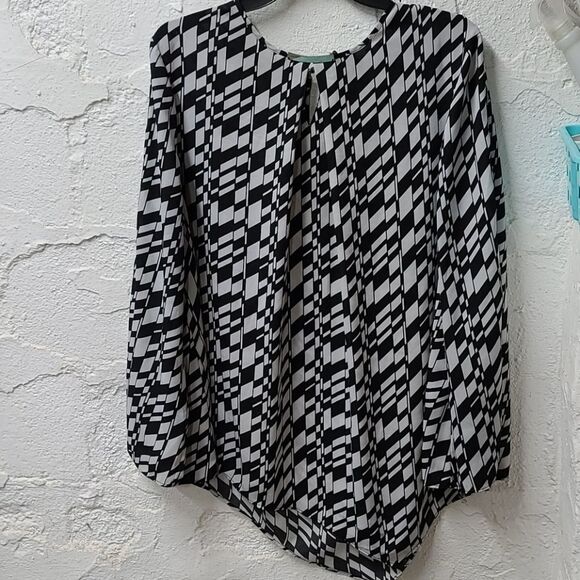 Cato lg slve button up  blk&white blouse - Picture 3 of 15